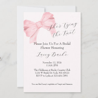 Pink Bow Tying the Knot Bridal Shower Invitation -