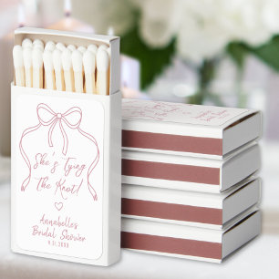 Pink Bow Tying The Knot Bridal Shower Matchboxes