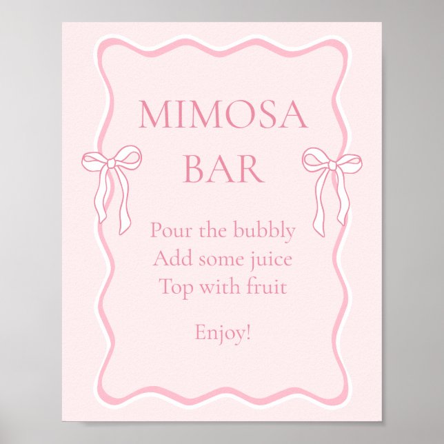 Pink Bow Tying the Knot Bridal Shower Mimosa Bar Poster