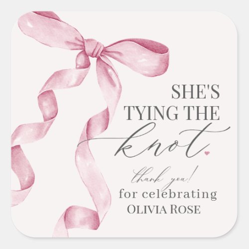 Pink Bow Tying the Knot Bridal Shower Party Favor Square Sticker