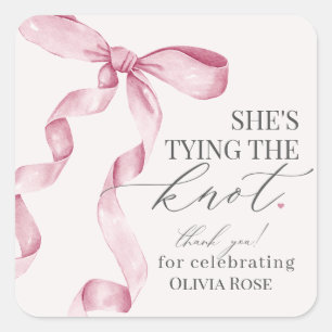 Pink Bow Tying the Knot Bridal Shower Party Favor Square Sticker