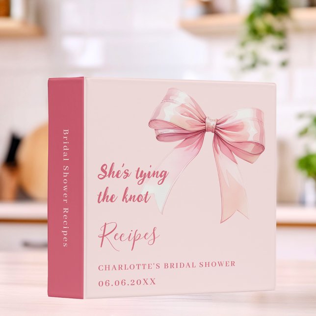 Pink bow tying the knot Bridal Shower recipe 3 Ring Binder (Creator Uploaded)