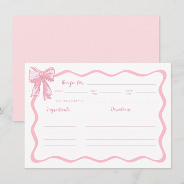 Pink Bow Tying the knot Bridal Shower Recipe Card (Front/Back)