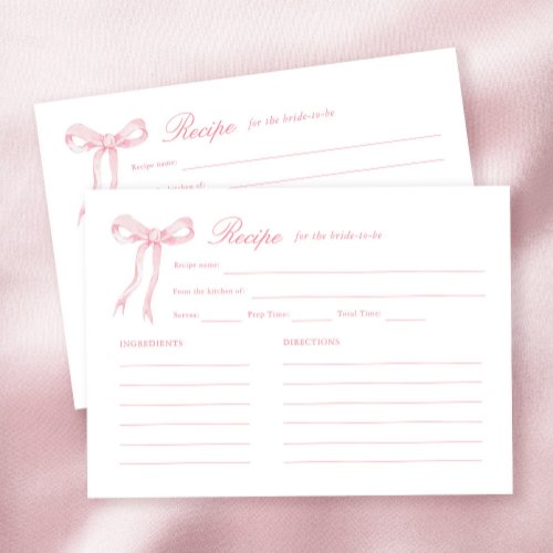 Pink Bow Tying the Knot Bridal Shower Recipe Enclosure Card