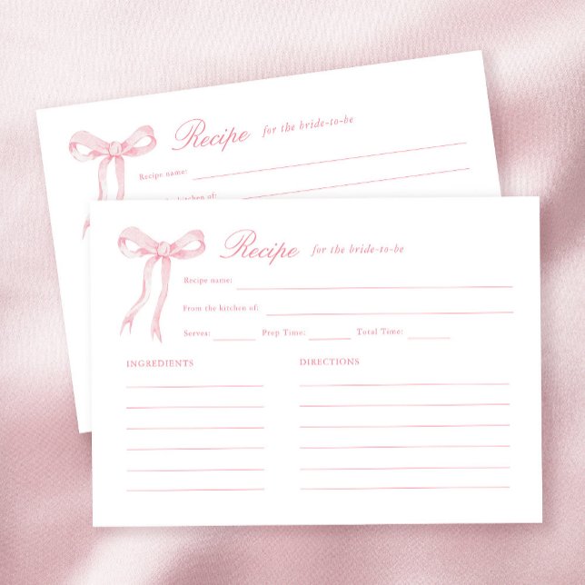 Pink Bow Tying the Knot Bridal Shower Recipe Enclosure Card (Creator Uploaded)