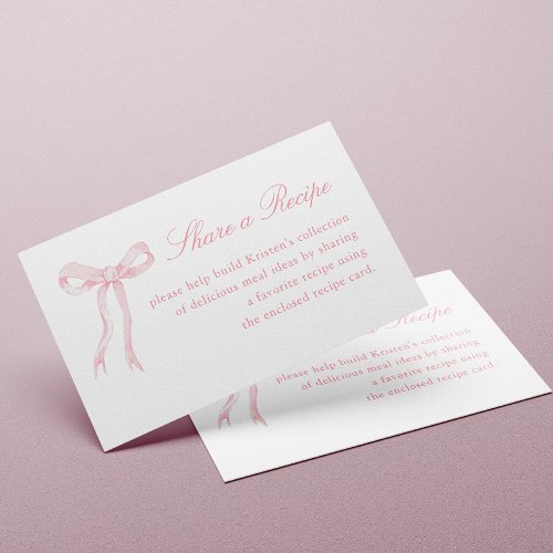 Pink Bow Tying The Knot Bridal Shower Recipe Enclosure Card