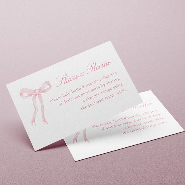 Pink Bow Tying The Knot Bridal Shower Recipe Enclosure Card (Creator Uploaded)