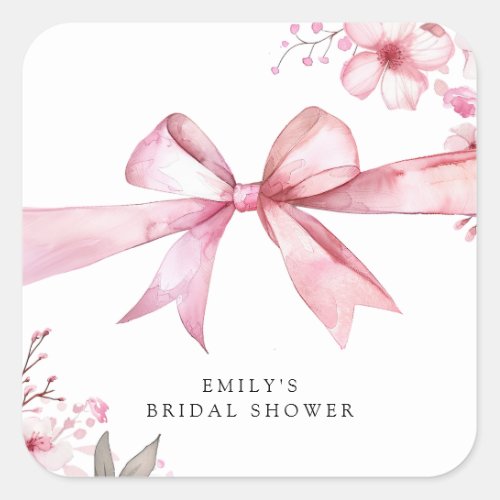 Pink Bow Tying the Knot Bridal Shower Square Sticker
