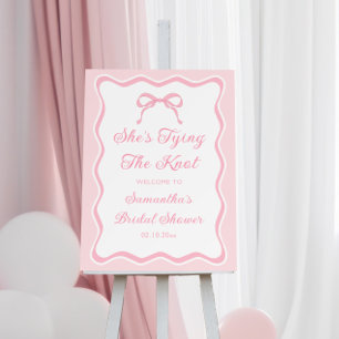 Pink Bow Tying The Knot Bridal Shower Welcome Foam Board