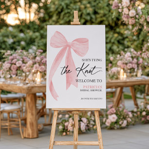 Pink Bow Tying The Knot Bridal Shower Welcome Foam Board