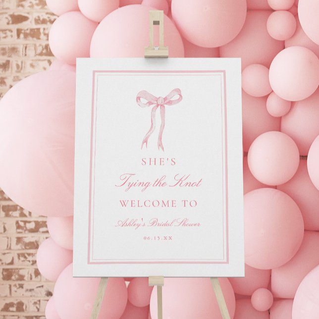Pink Bow Tying The Knot Bridal Shower Welcome Foam Board (Creator Uploaded)