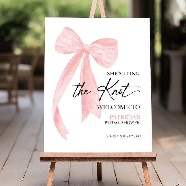 Pink Bow Tying The Knot Bridal Shower Welcome Foam Board (Creator Uploaded)