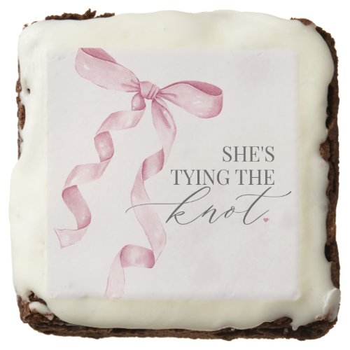 Pink Bow Tying the Knot Bride Shower Dessert Favor Brownie