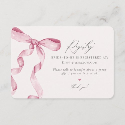 Pink Bow Tying the Knot Registry invitation insert