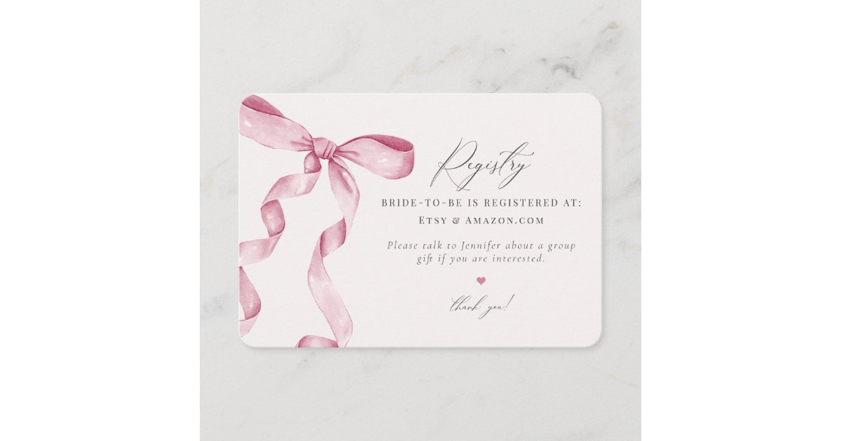 Pink bow tying the knot registry invitation insert zazzle