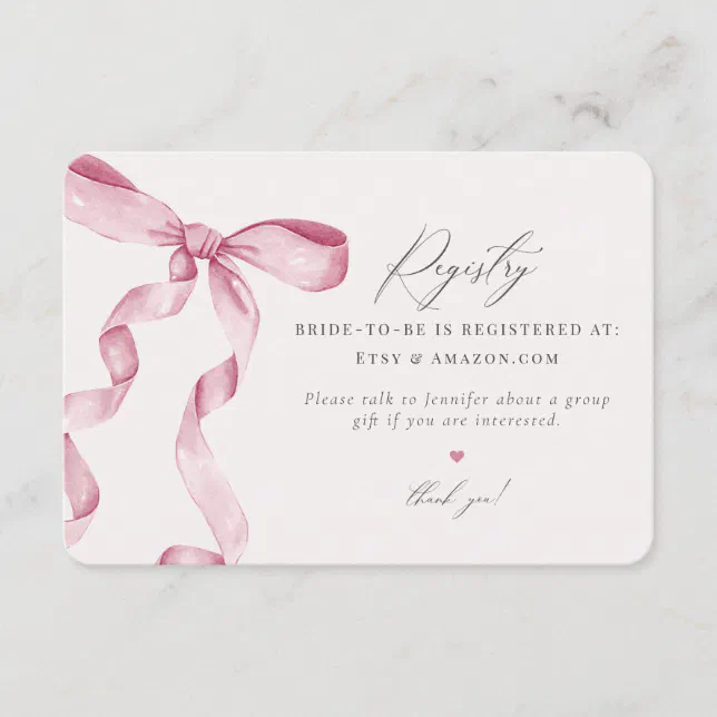 Pink bow tying the knot registry invitation insert zazzle