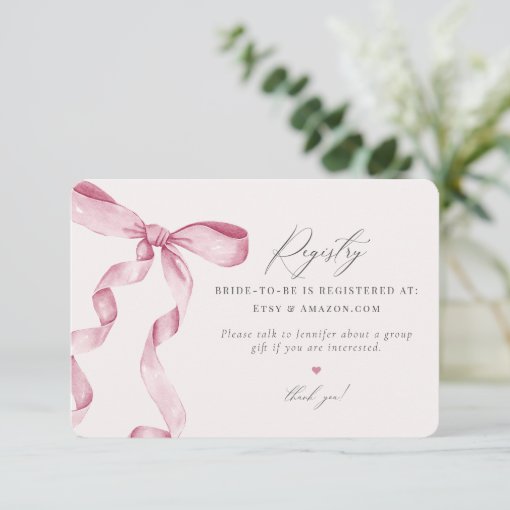 Pink bow tying the knot registry invitation insert zazzle
