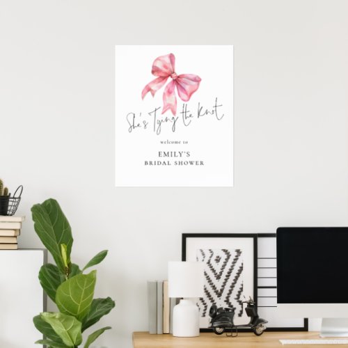 Pink Bow Tying The Knot Welcome to Bridal Shower Poster