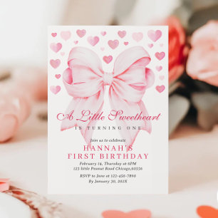 Pink Bow Valentine's First Birthday Invitation