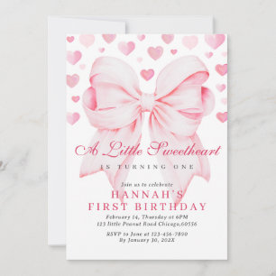 Pink Bow Valentine's First Birthday Invitation V2