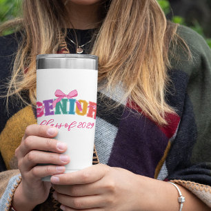 Pink Bow Varsity Letter Senior Class of Year Insulated Tumbler
