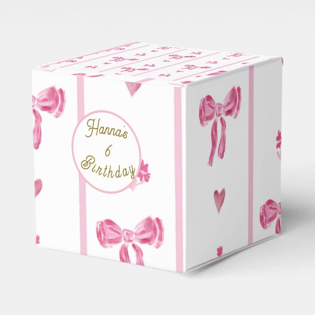 Pink Bow Vertical Stripe -preppy coquette birthday Favor Boxes (Front Side)