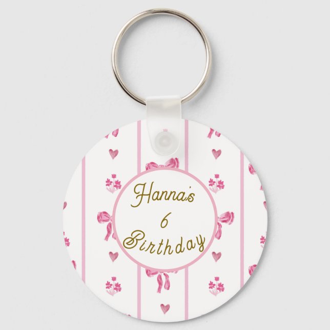Pink Bow Vertical Stripe -preppy coquette birthday Keychain (Front)