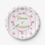 Pink Bow Vertical Stripe -preppy coquette birthday Paper Plates
