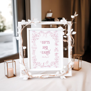Pink Bow Vintage Floral Baby Shower Gift Poster