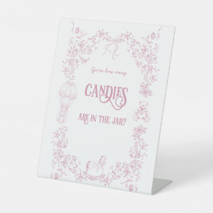 Pink Bow Vintage Floral Baby Shower Guess Game Pedestal Sign