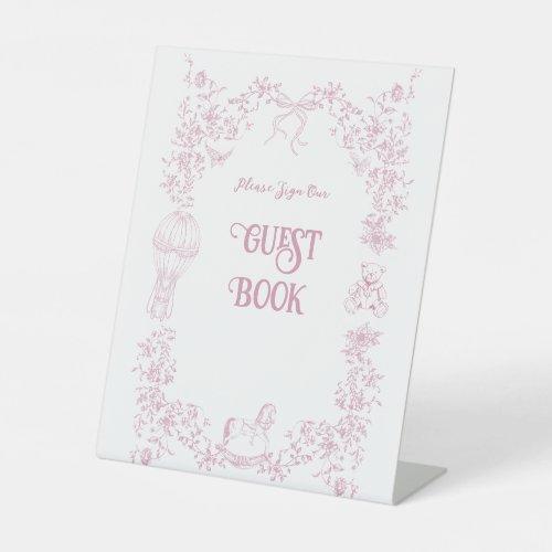 Pink Bow Vintage Floral Baby Shower Guest Book