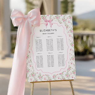 Pink Bow Vintage Floral Baby Shower Seating Foam Board
