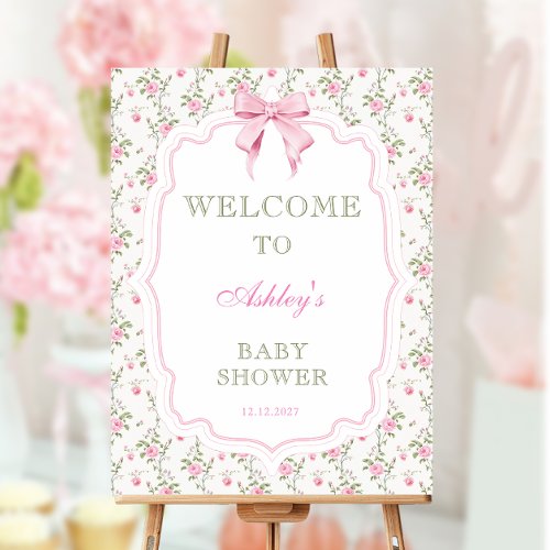 Pink Bow Vintage Floral Baby Shower Welcome  Foam Board