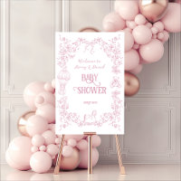 Pink Bow Vintage Floral Baby Shower welcome