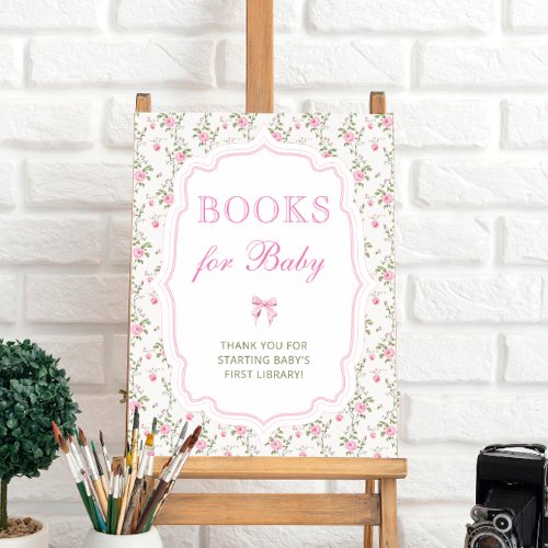 Pink Bow Vintage Floral Books for Baby Poster