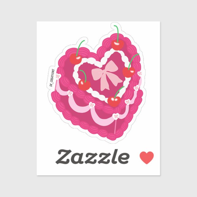 Pink Bow Vintage Heart Cake Sticker (Sheet)
