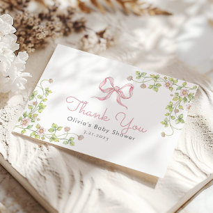 Pink Bow Vintage wildflower Thank You Card