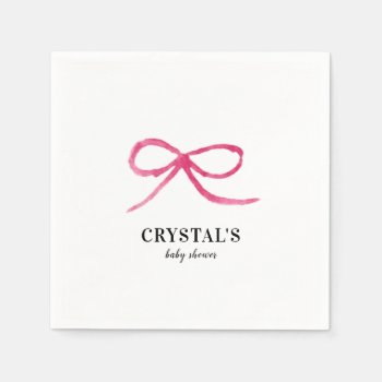 Pink Bow Watercolor Baby Shower Napkins Decor by autumnandpine at Zazzle