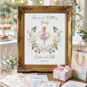 Pink Bow Watercolor Ballerina Birthday Table Top Poster