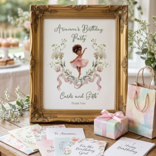 Pink Bow Watercolor Ballerina Birthday Table Top Poster