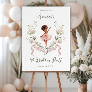 Pink Bow & Watercolor Ballerina Birthday Welcome Foam Board