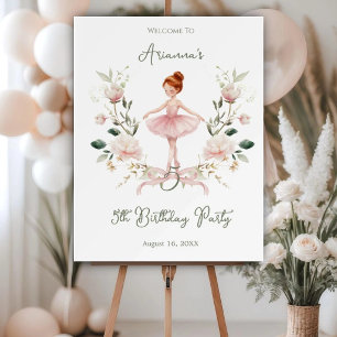 Pink Bow & Watercolor Ballerina Birthday Welcome Foam Board