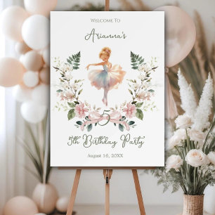 Pink Bow & Watercolor Ballerina Birthday Welcome Foam Board