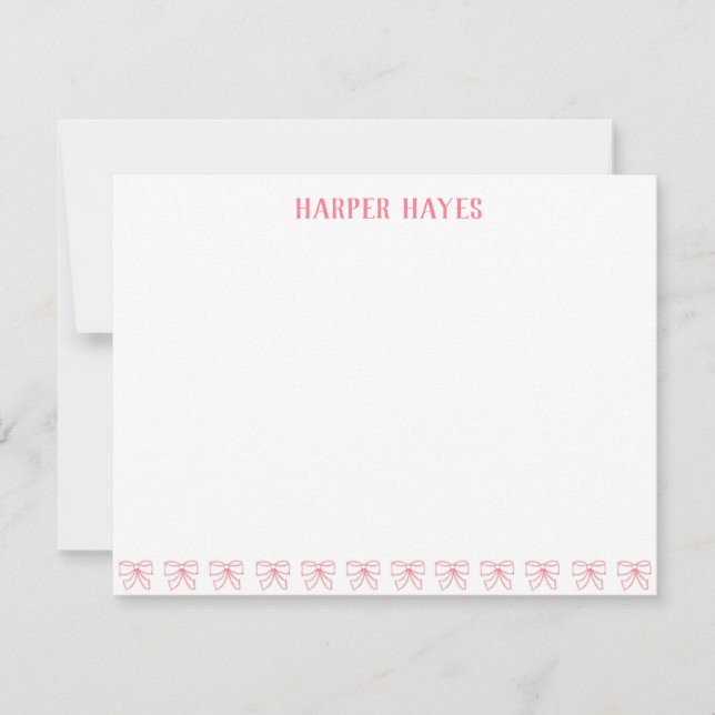 Pink Bow Watercolor Design Personalized Stationery Note Card (Front)