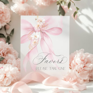 Pink Bow watercolor Favors baby shower Poster