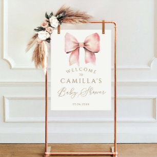 Pink Bow Watercolor Girl Baby Shower Foam Board