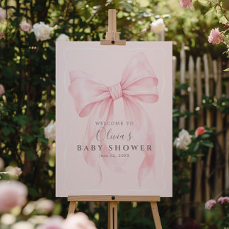 Pink Bow Watercolor Girl Baby Shower Sign