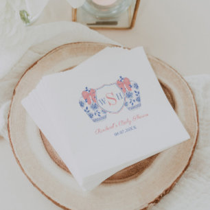 Pink Bow Watercolor Girl Monogram Baby Shower Napkins