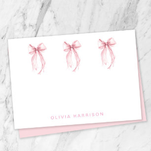Pink Bow Watercolor Girls Monogrammed Note Card