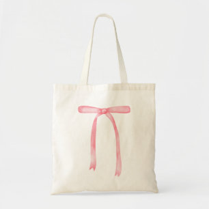 Pink bow watercolor girly preppy tote bag